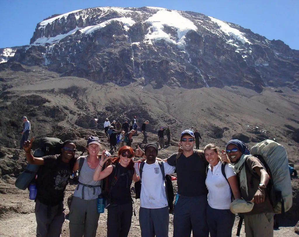 Trekkers on the Marangu route approaching Kilimanjaro summit