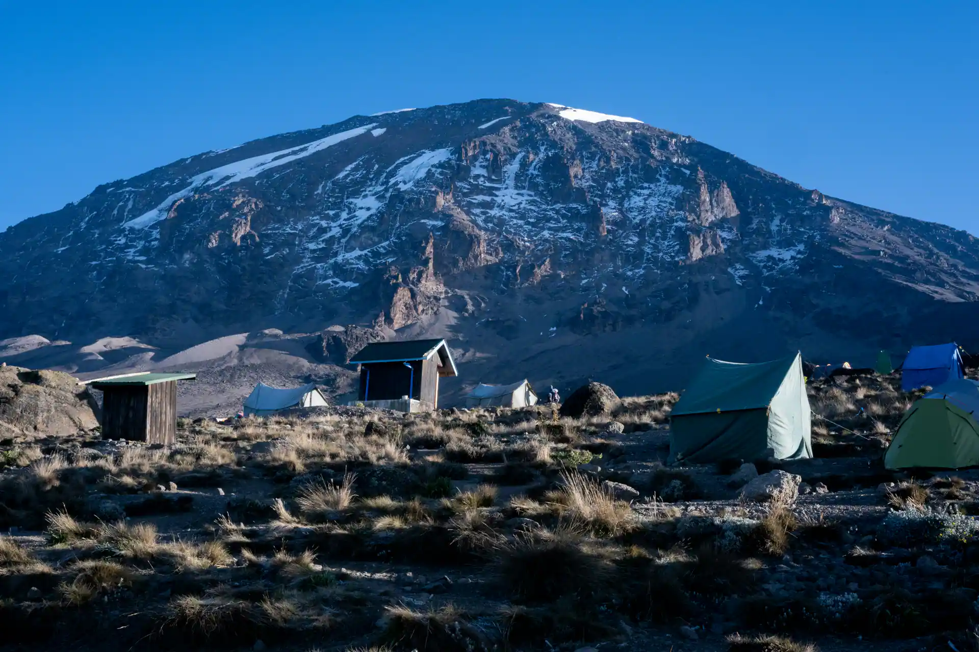 Trekkers on the Machame route approaching Kilimanjaro summit