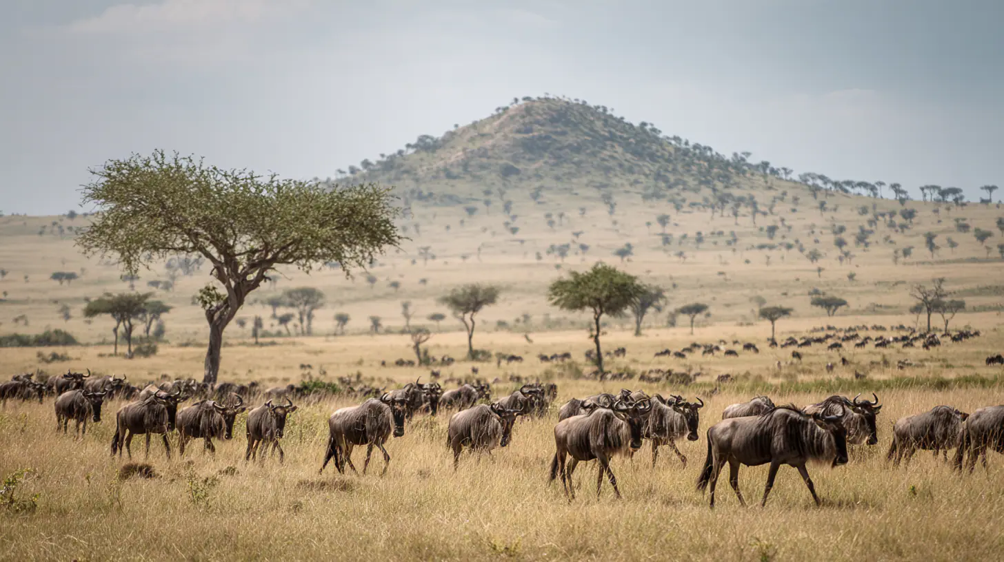 Safari game drive following the wildebeest migration
