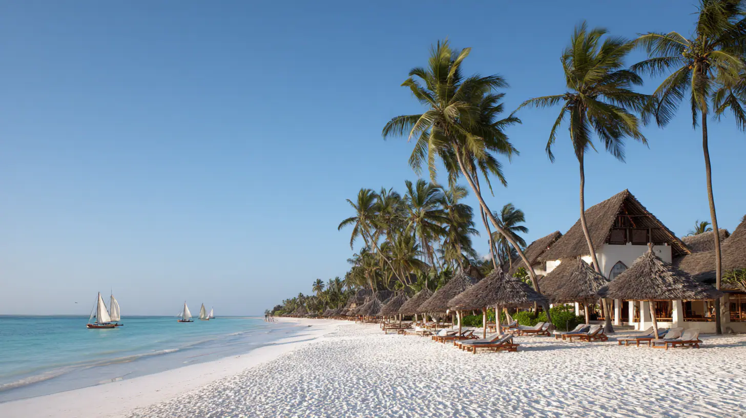 Stunning turquoise beach and overwater bungalows in Zanzibar